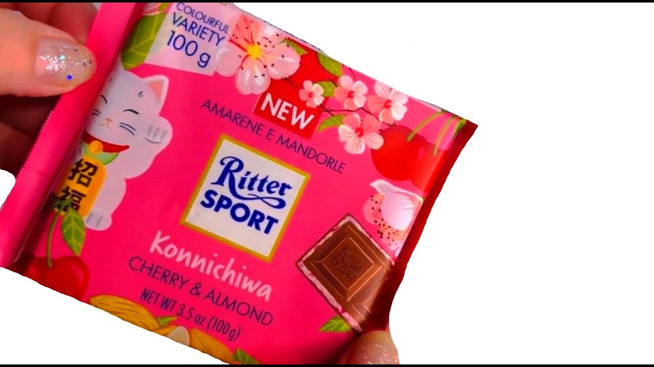 ASMR UNWRAPPING CHOCOLATE CANDY BAR (RITTER SPORT CHOCOLATE 🍫 🍒