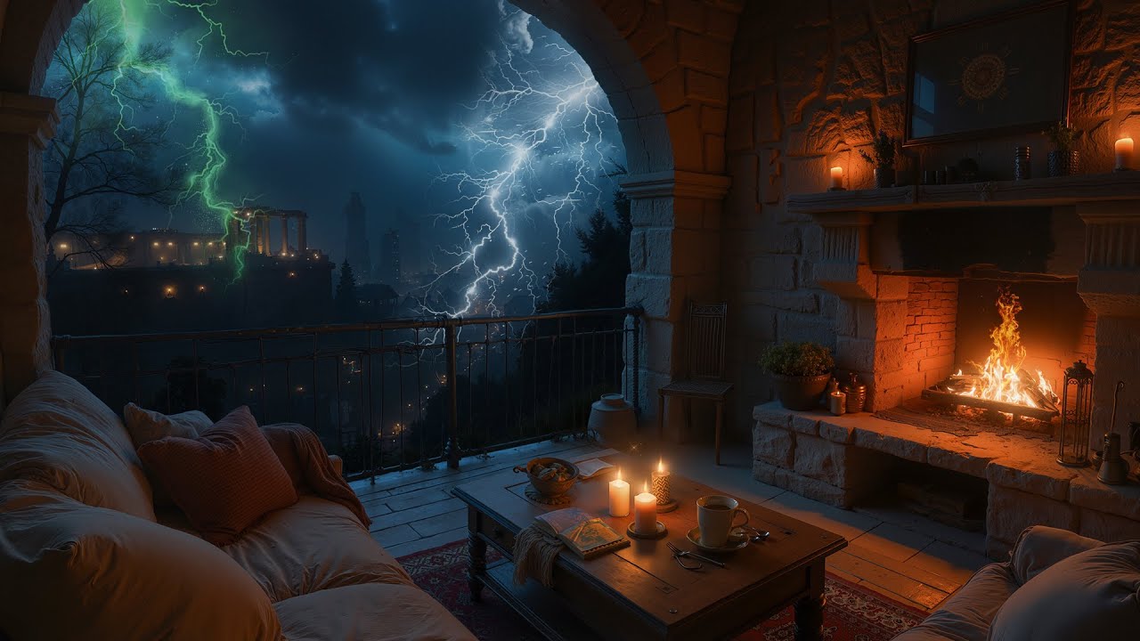 Soothing Rainfall with Thunder & Fireplace 🌙 Gentle Ambience for Sweet Dreams