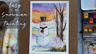 Winter Snowman Landscape - Easy Christmas Painting