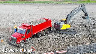 RC Western Star dump truck & Volvo excavator on gravel