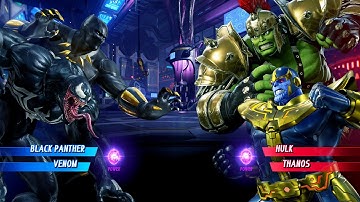 Black Panther & Venom vs Gladiator Hulk & Thanos (Very Hard) Marvel vs Capcom | 4K UHD Gameplay