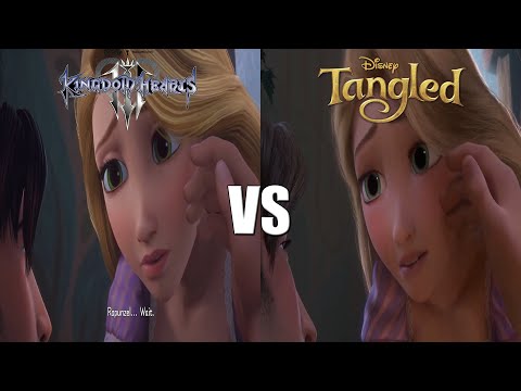 Rapunzel Tangled VS Kingdom Hearts 3 COMPARISON HAIR CUTTING SCENE Original Movie VS Game Movie 