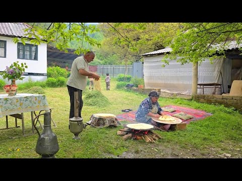 Far from Civilization: Grandma & Grandpa Making Fresh Flatbread in Rain | Remote Mountain Village