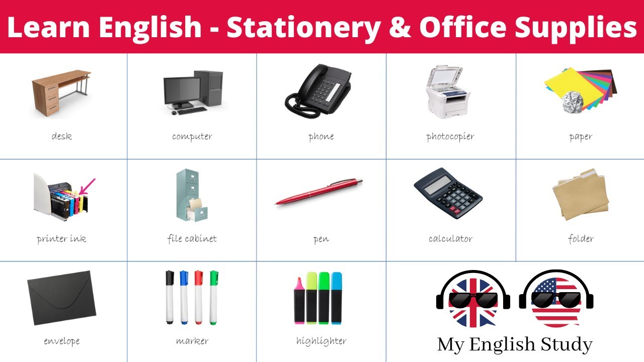 Learn English Vocabulary #33, Stationery and Office Supplies