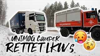 UNIMOG Camper rettet zwei LKW's | Husky Abenteuer | Wintertour nach Schweden | FEUERMOG | Teil 2