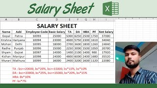 Salary Sheet in Excel | If formula in Microsoft Excel | TA,DA,HRA formula in Excel screenshot 5