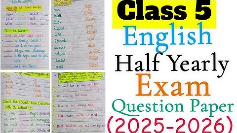 Class 5 English Half Yearly Exam Question Paper 2025-2026|Class 5 English Exam Question Paper 2025