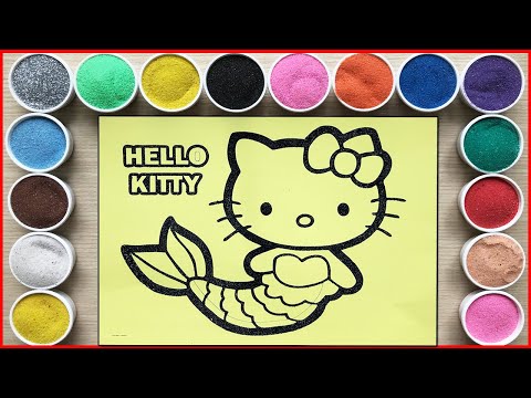 Tranh Tô Màu Mèo - TÔ MÀU TRANH CÁT MÈO HELLO KITTY BIẾN HÓA THÀNH TIÊN CÁ - Kitty mermaid sand painting (Chim Xinh)