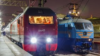 Первый рейс двухэтажного поезда Москва - Санкт-Петербург(Электровоз ЭП2К-270 с двухэтажным поездом №6 Москва - Санкт-Петербург отправляется от станции Москва-Пассажи..., 2015-02-03T18:46:38.000Z)