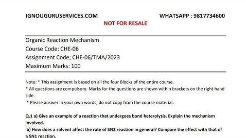 CHE-06 Solved Assignment English Medium 2024 Ignou Solved Assignment IGNOU