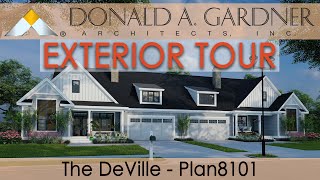 Simple duplex house plan with a modern farmhouse façade | The DeVille