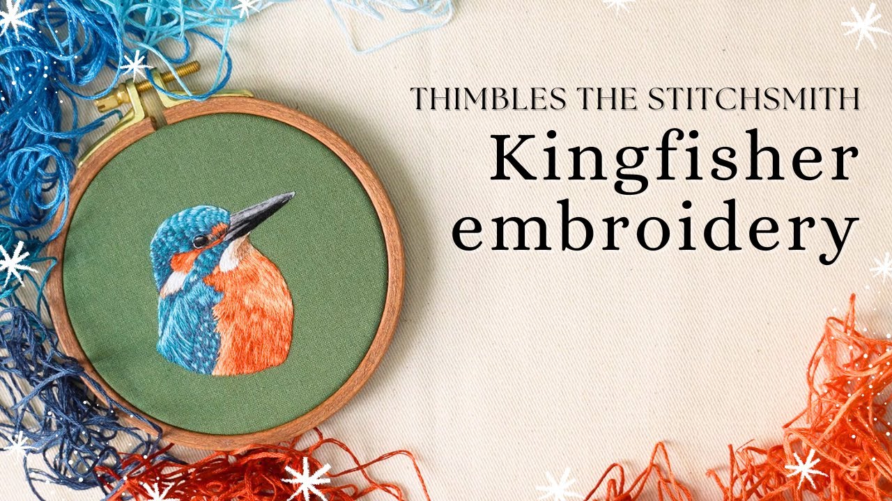 Stitch with me: thread painting a realistic kingfisher | Relaxing embroidery