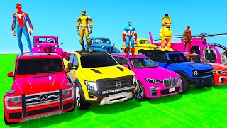 Spiderman Cars Racing Challenge On Color Rampa ! Superhero Hulk  Goku Fire Monster Trucks - Gta 5