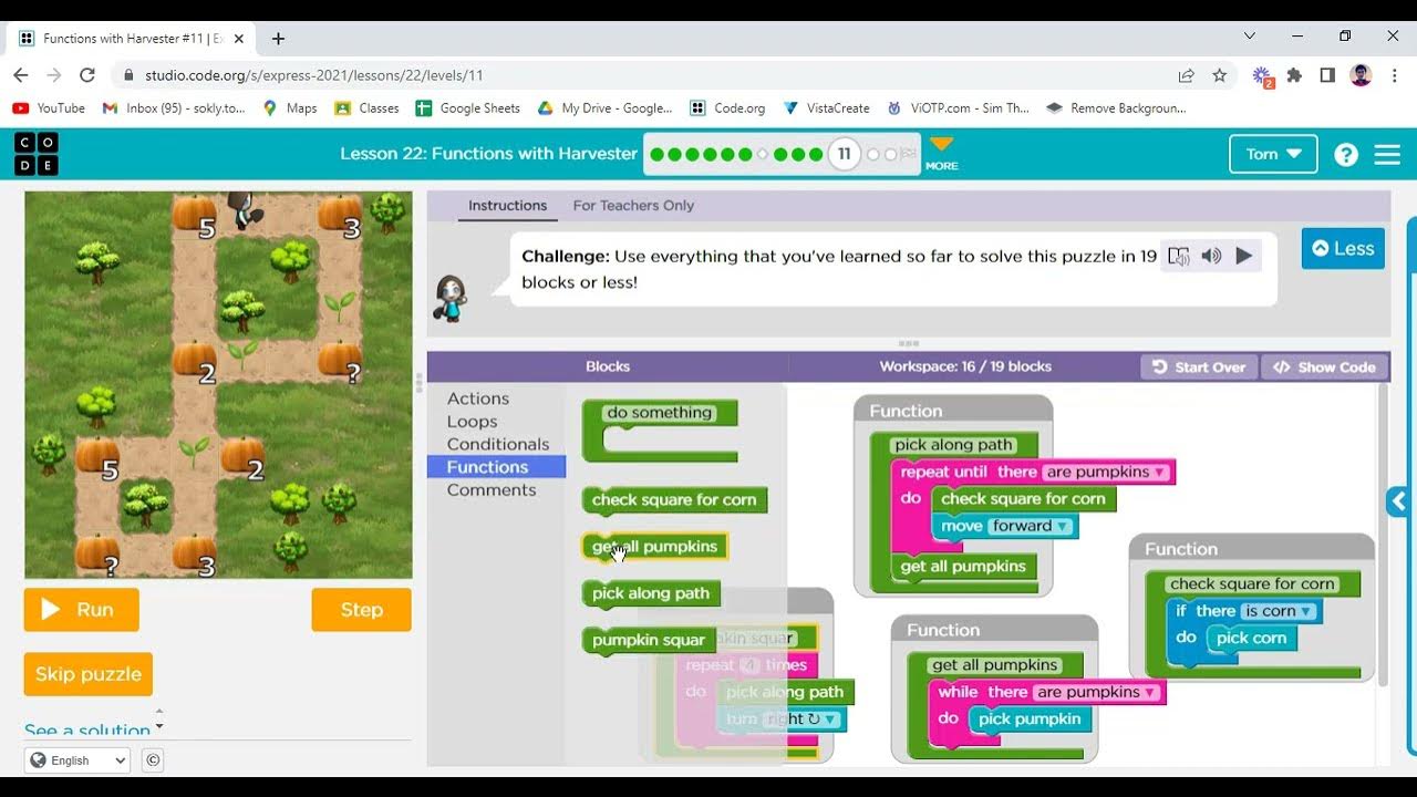 Code org Lesson 22 Functions with Harvester - YouTube