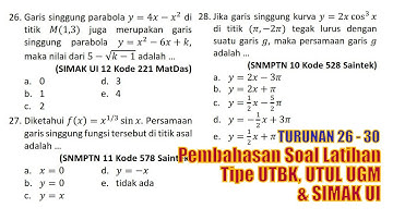 5 Soal Penggunaan Turunan (26-30) Gradien Garis Singgung Kurva Tipe UTBK, Utul UGM, dan SIMAK UI.