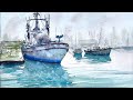 WATERCOLOR BOAT in a SEASCAPE // LOOSE painting demonstration