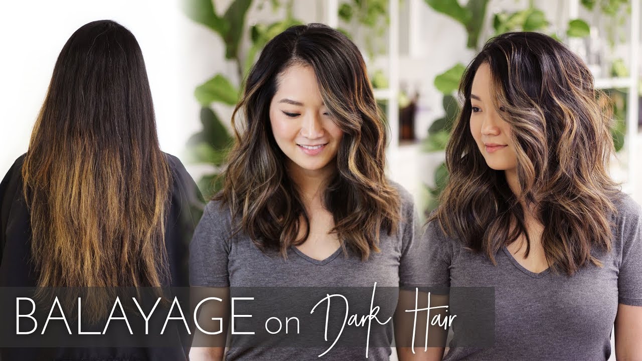 Balayage on Dark Hair | Foilayage Technique on Black Asian Hair - YouTube