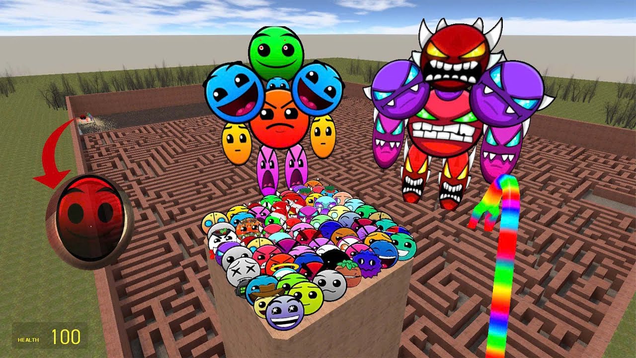 Geometry Dash and Lobotomy Dash Nextbots Chase me in Maze Gmod