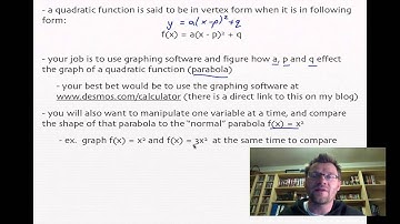 3.1 Quadratic Functions in Vertex Form (Pre-Calc 20)