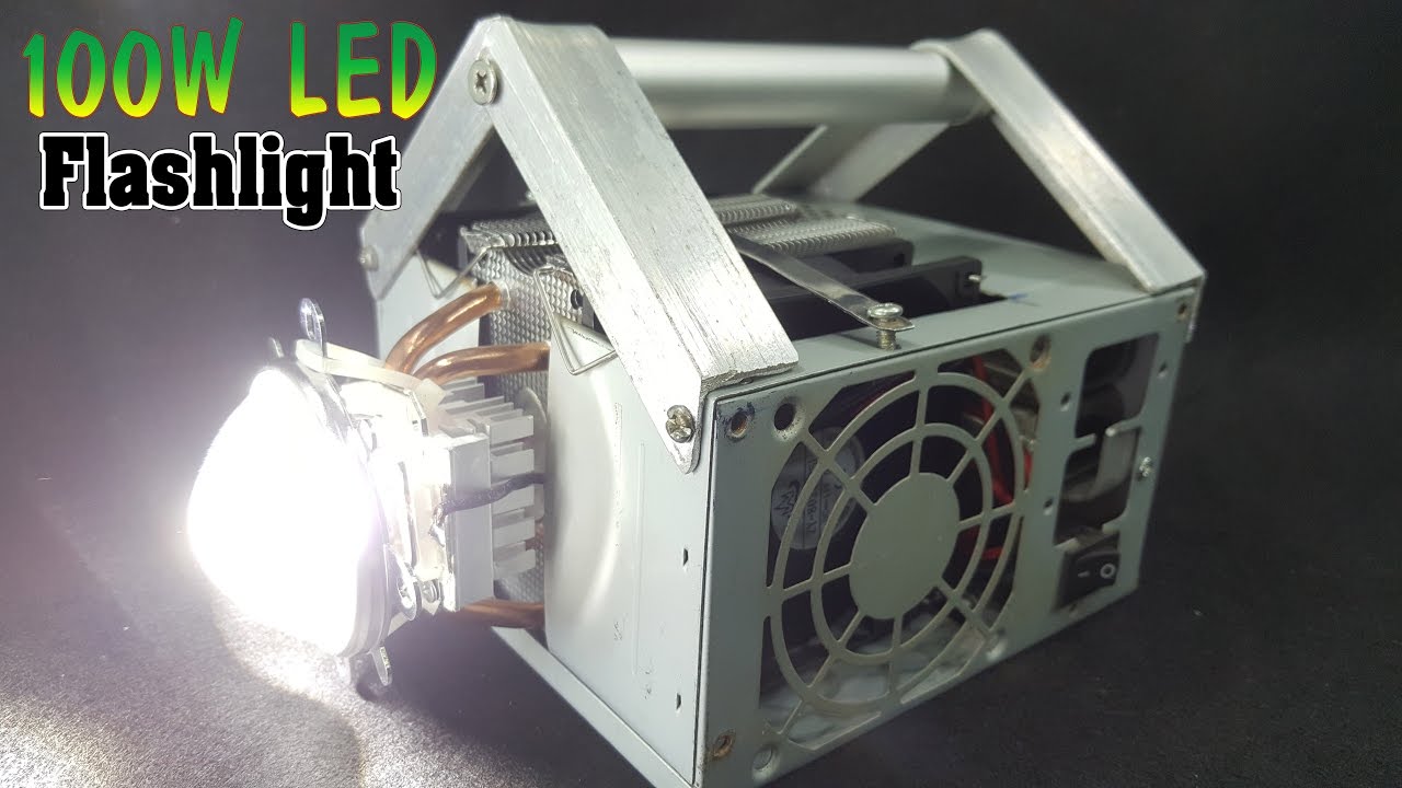 DIY 9000 Lumens 100W LED Flashlight Mounted in PC Power Supply - YouTube