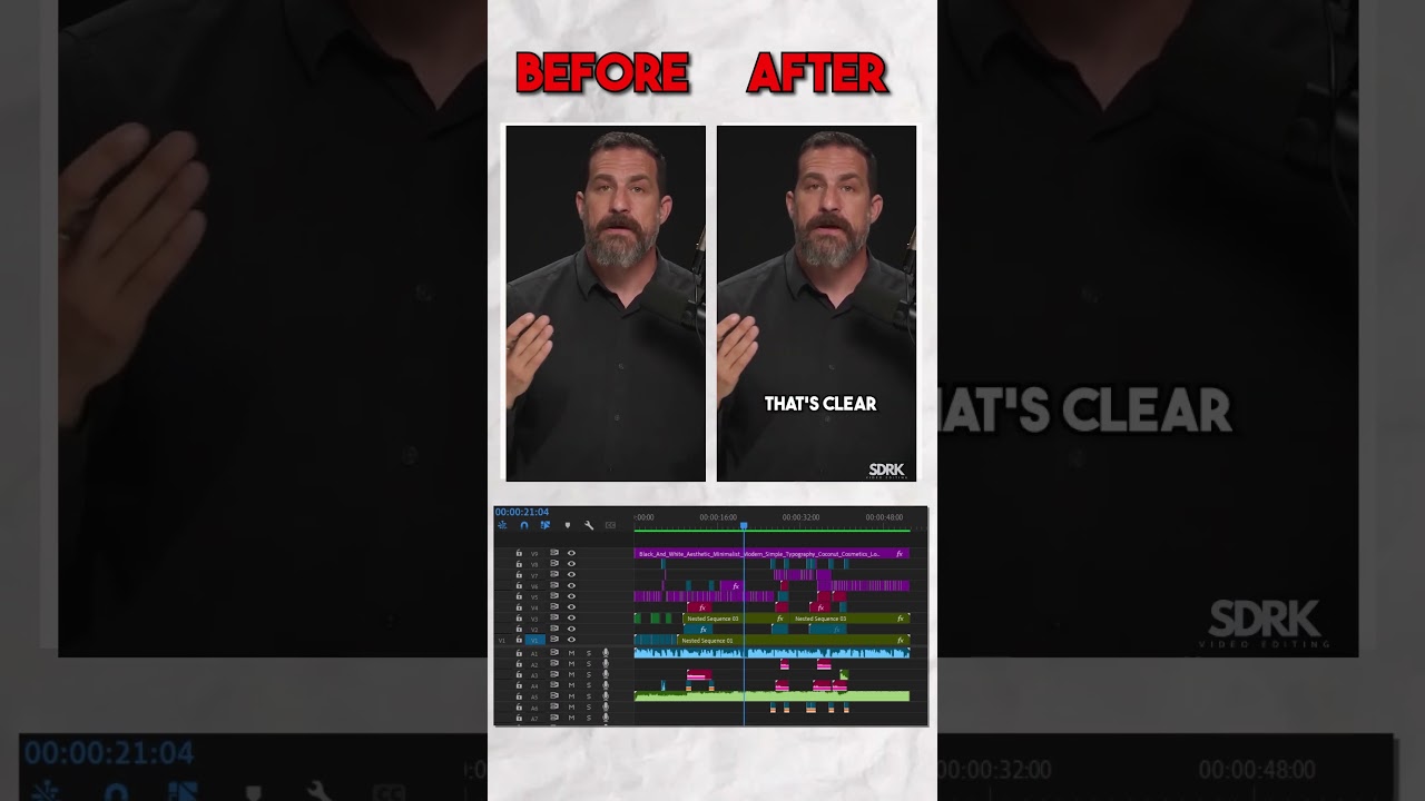 BEFORE AND AFTER SHORT FORM VIDEO #beforeandafter  #shortvideo #premierepro   #podcast #videoeditor