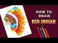 Red Indian Drawing/Tribal Drawing/Colour Pencil Shading/Tribal Head Drawing/Red Indian Girl Drawing