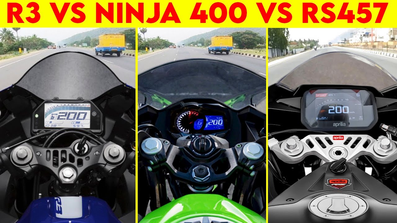 Yamaha R3 VS NINJA 400 VS RS 457 | 0 TO 200 | TOPSPEED BATTLE !!! - YouTube