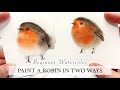 Beginner watercolor tutorial  how to paint a cute robin bird in 2 ways step by step