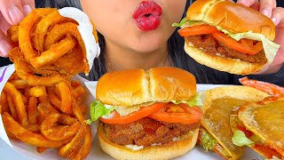 Jack In The Box Y Crispy Chicken Sandwich, Crunchy Tacos & Curly Fries Asmr Eating Sounds
