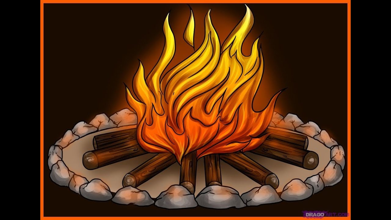 How to draw a very realistic and beautiful bonfire (campfire) - YouTube