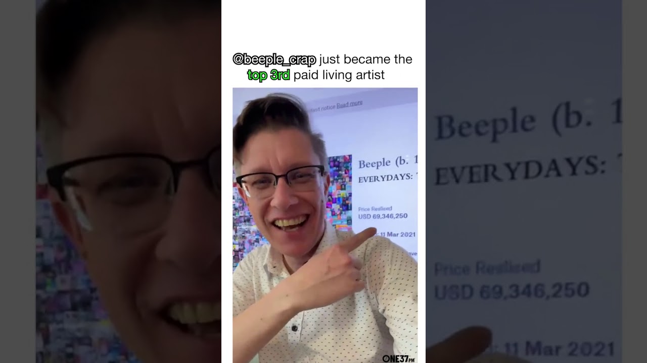 Beeple moments after his art sold for 69 million dollars YouTube