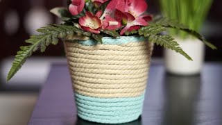 DIY Bucket Planter Decorated With Rope