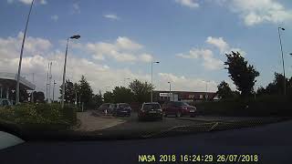 Car almost fails to stop at round about meole brace Shrewsbury Shropshire