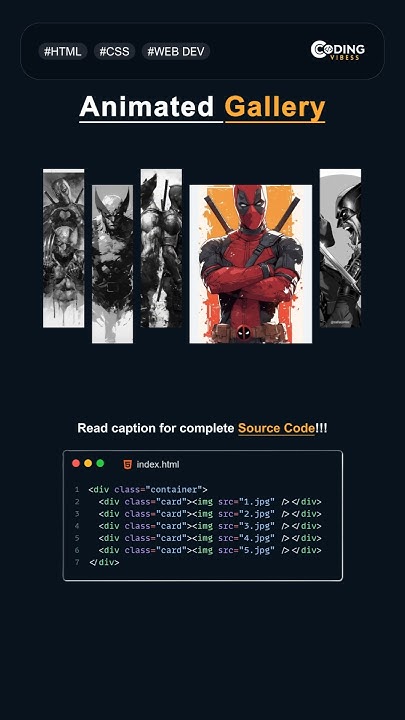 Animated Gallery using HTML and CSS!🚀 #shorts #youtubeshorts - YouTube image.