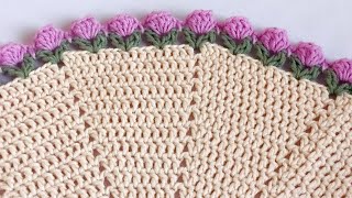 مفرش دائري (قاعده صحن) بغرزة التيوليب 🌷crochet tulip placemat