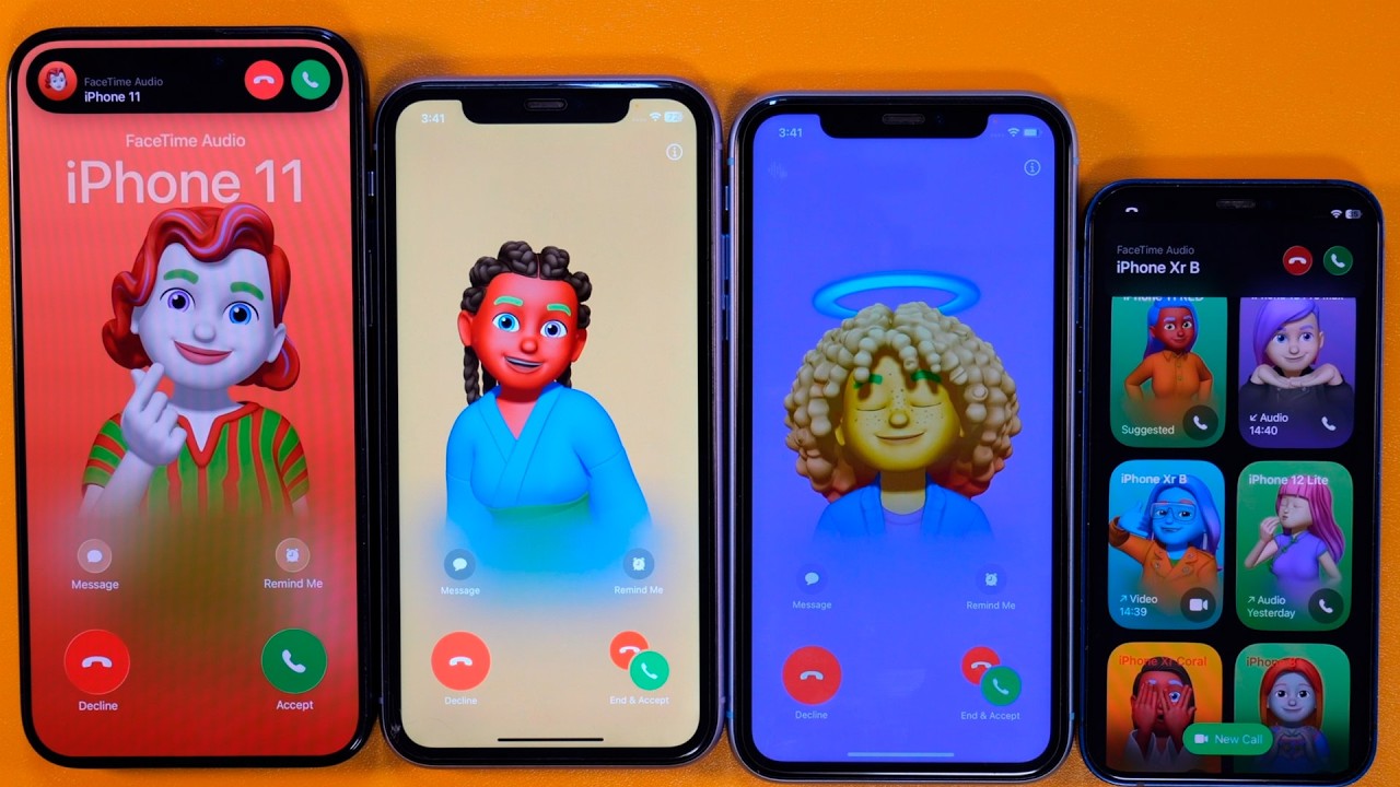 Входящие и исходящие звонки FaceTime на iPhone XR, iPhone 14PM, iPhone 12MINI, iPhone 11 одноврем...