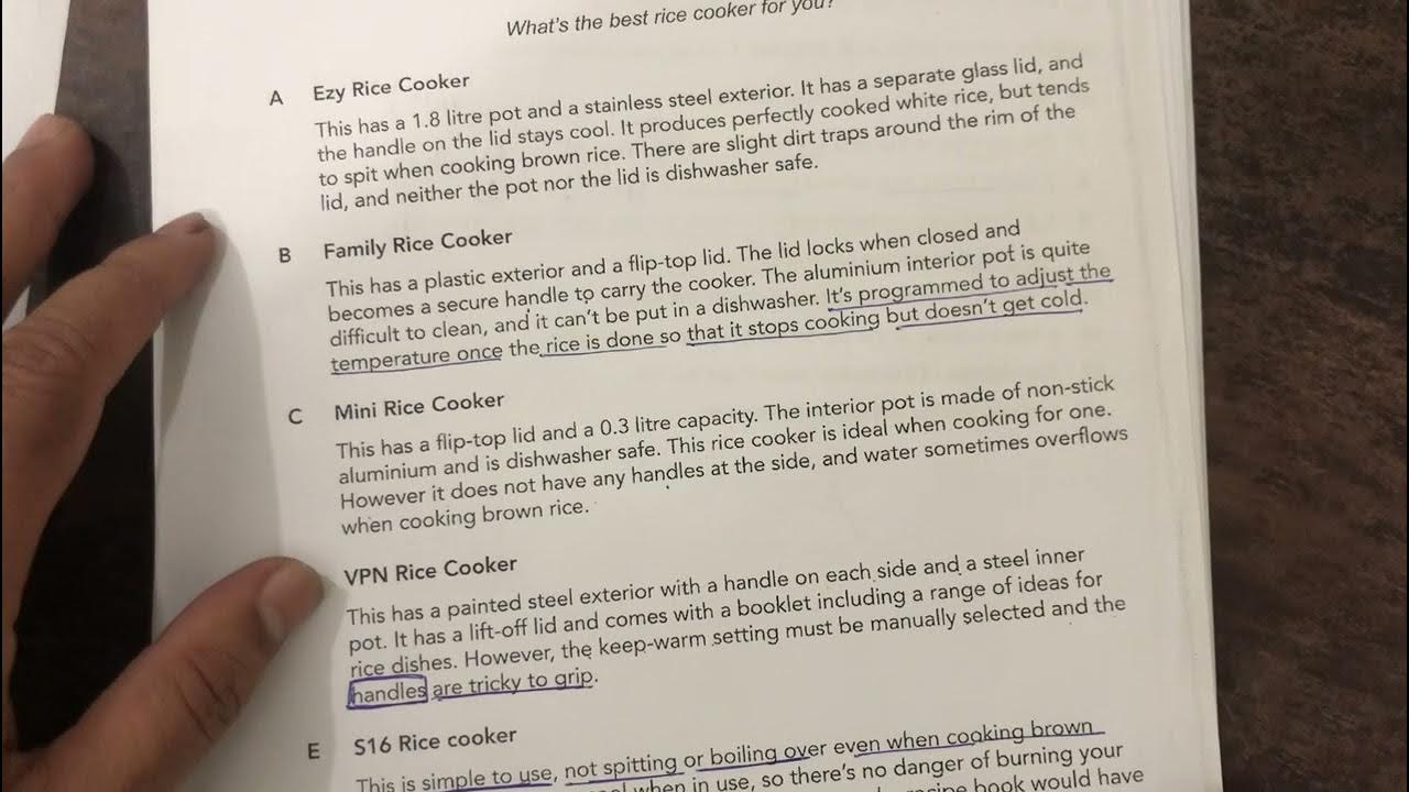 Ielts reading Matching questionsRice CookersHow to find information