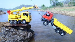 Mercedes Tipper Accident Highway River Pulling Out Crane Machine ? Man Dumper | Cartoon Video Cs Toy