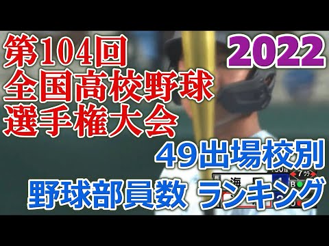 夏の甲子園 出場49校 部員数ランキング 2022年 第104回全国高校野球選手権大会