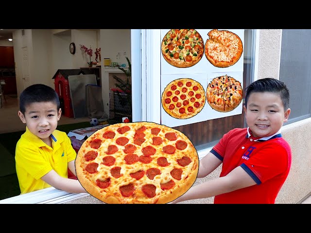 Alex and Eric Pretend Play Pizza Drive Thru Restaurant | Funny Food Toys Story class=