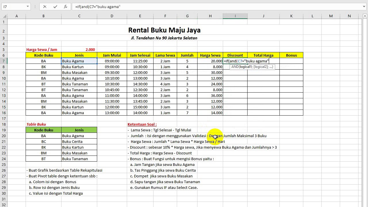 Bahas Soal Excel Rental Buku Fungsi Absolute Hour IF Vlookup Dan