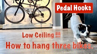 How to hang three bikes on a wall with low ceiling.