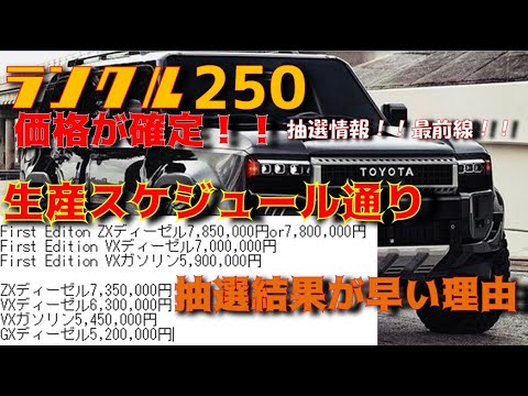 【抽選情報】ランクル250！価格確定！！抽選がついに開始！！早い理由は○○だから。やばいぞ！