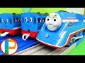 プラレール きかんしゃトーマス アニーとクララベルを連結させてお出かけ！踏切や大鉄橋を通過するよ！新幹線E5系はやぶさや成田エクスプレスと走行 OmotyanoPrussian