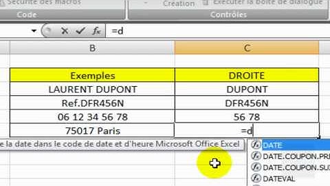 Excel 2007 : Utiliser la fonction DROITE