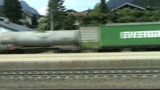 Taurus OBB with mixed freight train passing Jenbach,Austria!