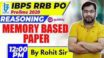 IBPS RRB PO Prelims 2020 Reasoning | Memory Based Paper Previous Year Paper| By Rohit Sir