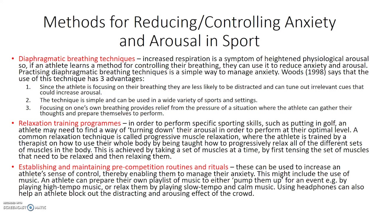 Application: Strategies for Managing Arousal and Anxiety