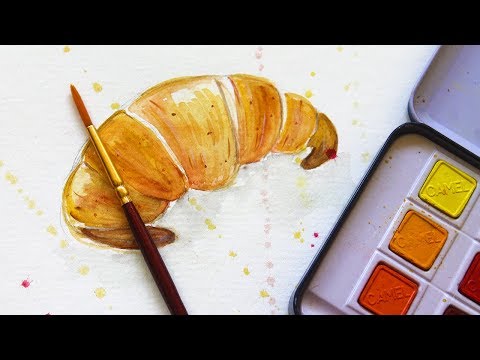 How To Draw A Croissant With Watercolors | Easy Art For Beginners