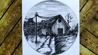 رسم سهل/رسم بالفحم/تعليم رسم منظر طبيعي خطوة بخطوة للمبتدئين تعلم رسم منظر طبيعيeasy scenery drawing